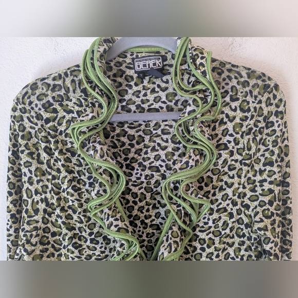 The Collective Works Of Berek Neon Green Leopard Print Ruffle Cardigan Retro Y2K - Picture 4 of 10